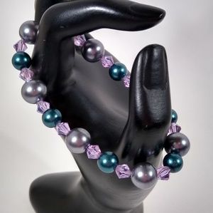 Bracelet Metallic Blue Gray Purple Beads Stretch